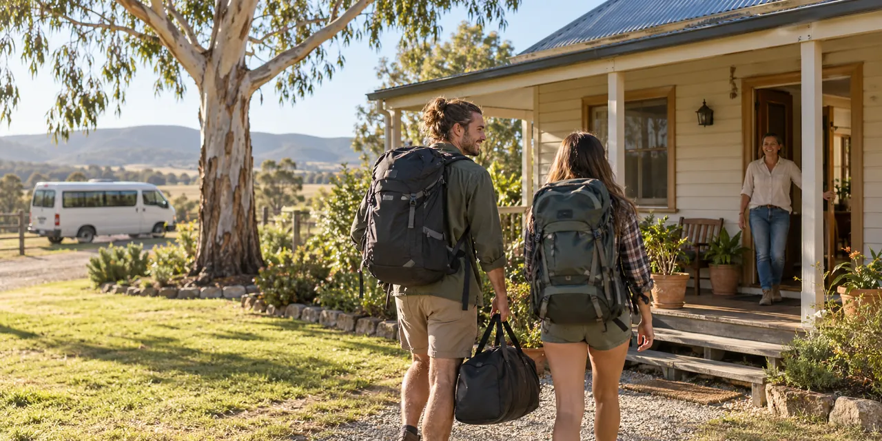 Travellers arriving at a regional cottage